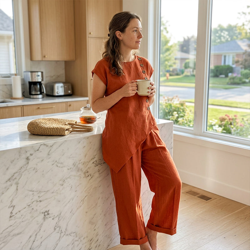 Asymmetrisches Urban-Top und weite Hose